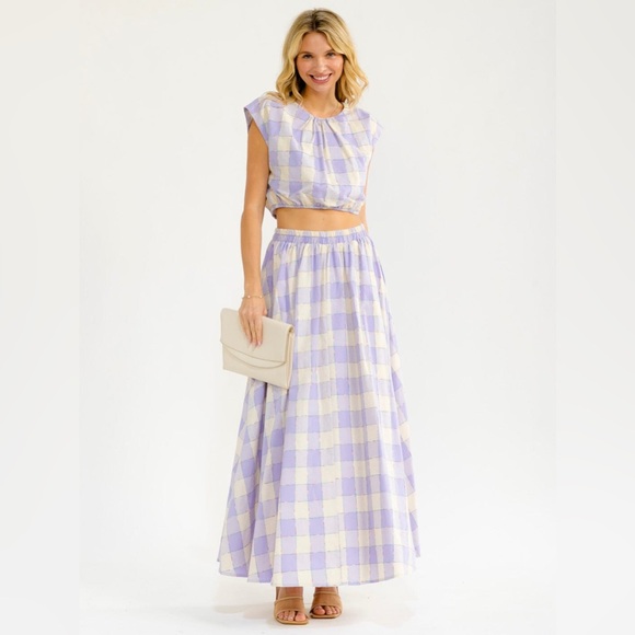 Dresses & Skirts - Lilac Check Crop Top & Maxi Skirt Set - Women